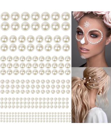 2424 Pcs Hair Pearls Stick Self Adhesive Pearls Stickers  Stick On Pearls  Hair Gems Stick On  Face Pearls  Face Gems  Beige Pearl Stickers for Hair Face Makeup Nail DIY Crafts 18 Sheets