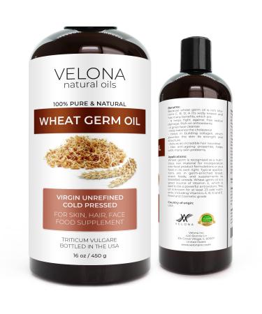 velona Wheat Germ Oil USP Grade 16 oz | 100% Pure and Natural Carrier Oil | Unrefined  Cold Pressed | Cooking  Face  Hair  Body & Skin Care | Use Today - Enjoy Result