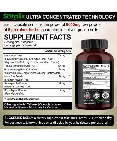 Premium Horny Goat Weed 8650mg with Tribulus Terrestris, Panax Ginseng, Ashwagandha Root, Maca Root - Energy Booster & Memory Support - 90 Count 3-Month Supply - Buy Online on GoSupps.com