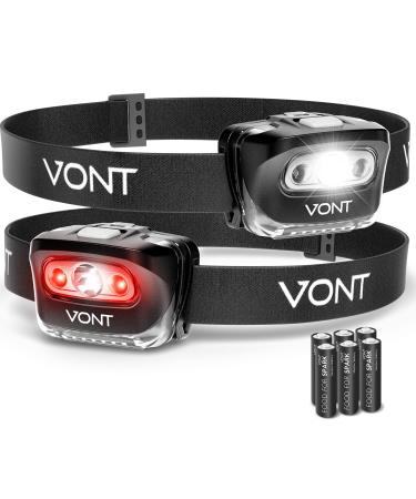 Vont LED Headlamp Batteries Included, 2 Pack IPX5 Waterproof, with Red Light, 7 Modes, Head Lamp, for Running, Camping, Hiking, Fishing, Jogging, Headlight Headlamps for Adults & Kids, Red