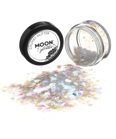 Moon Glitter White Iridescent Chunky Glitter - Cosmetic Festival Makeup for Face, Body, Nails, Hair, Lips - 3g - Buy Online on GoSupps.com