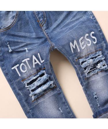 KIDSCOOL SPACE Baby Ripped Jean Toddler Elastic Waist Distressed Denim Pants 12-18 Months Blue-1926 - Buy Online on GoSupps.com