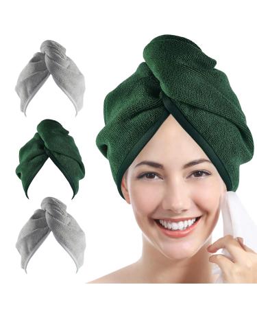Youlertex Ultra-Pl sch-Mikrofiber hair towel for women 2 pieces 25.4 x 66 cm purple ultra-suction-suckable twist hair turban drying cap to dry curly long and thick hair (2 gray + 2 gray + 1 emerald - Buy Online on GoSupps.com
