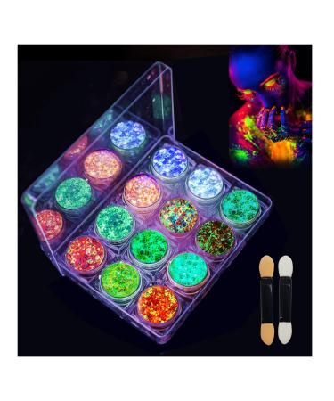 HASAIKA Luminous Body Sequins 12 Bright Colours Glitter Gel for Face Body and Hair Long Lasting Glitter that Does Not Remove