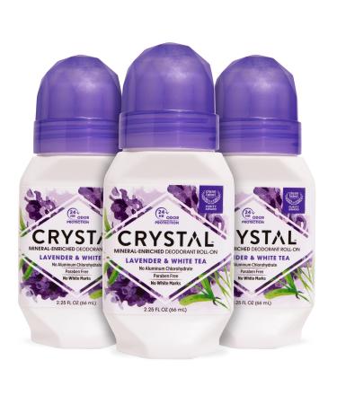 CRYSTAL Aluminum Free Mineral Deodorant Roll-On for Women & Men, Lavender & White Tea - Paraben Free - Certified Cruelty Free & Vegan Deodorant - Prevents Odor Up to 24 Hours ,2.25 Fl Oz (Pack of 3) Lavender & White Tea 2.25 Fl Oz (Pack of 3)
