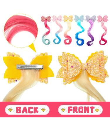 6 Colors Unicorn Wig Hair Clips Bows for Girls - Glitter Style Hair Extensions for Kids Princess Costume Dress Up - Buy Online on GoSupps.com