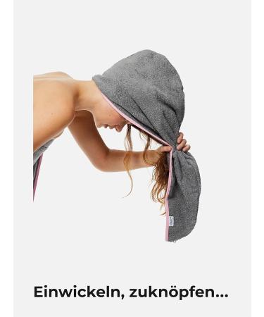 Sowel 100% Organic Cotton Hair Turban Towel - Button Design for Women & Men - Grey/Pink - Buy Online on GoSupps.com