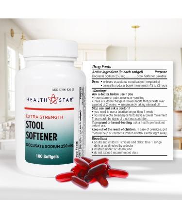 Health Star Extra-Strength Stool Softener Docusate Sodium 250mg Softgels (100 Count) Stimulant Laxative for Constipation & Irregularity| Gentle Constipation Relief Stool Softeners for Women & Men - Buy Online on GoSupps.com