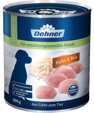 Dehner Premium Sensitive Wet Dog Food - Grain-Free Sugar-Free with Chicken & Rice | 6 x 800g Cans (4.8kg) for Adult Dogs - Buy Online on GoSupps.com