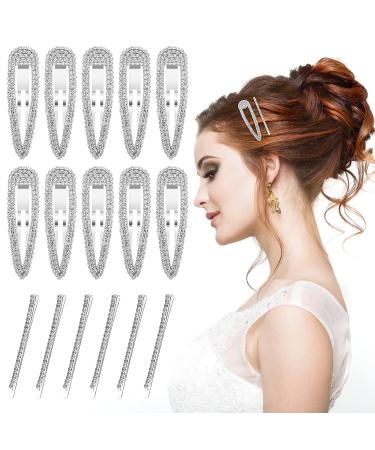Shop Aster 16-Piece Rhinestone Hair Clips for Women | Glossy Metal Snap Hairpins & Water Drop Design | Stylish Silver Hair Accessories - Buy Online on GoSupps.com