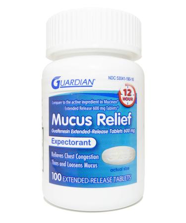Guardian Mucus Relief, 600mg Guaifenesin 12 Hour Extended Release, Chest Congestion Expectorant (100 Count Bottle) 100 Count (Pack of 1)