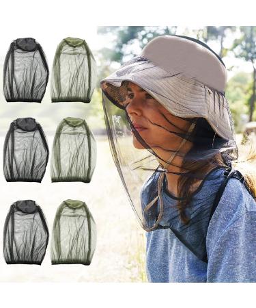 6PCS Midge Head Net Mesh Mosquito Face Net Cover Mosquito Head Net for Outdoor Hiking Camping Climbing Fishing and Walking Fly Insects Bugs Preventing(3PCS Black+3PCS Green)