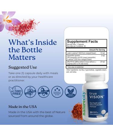 NatureCity True-Vision Eye Health Supplement - Plant-Based Lutein and Zeaxanthin with High Potency Saffron 20mg - Blue Light Protection Support Central and Night Vision (60 Veggie Capsules) 1 Count (Pack of 60) - Buy Online on GoSupps.com
