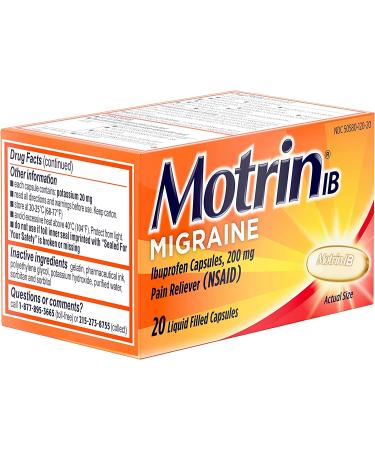 Motrin IB Migraine Liquid Gel Caps 20 Ct Ibuprofen 200mg for Migraine Relief - Buy Online on GoSupps.com