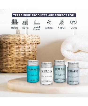 Terra Pure White Tea & Coconut Toiletries Set - 80 Piece Travel Amenities for Hotels Airbnb & Rentals | Hotel Shampoo Conditioner Body Wash & Lotion - Buy Online on GoSupps.com