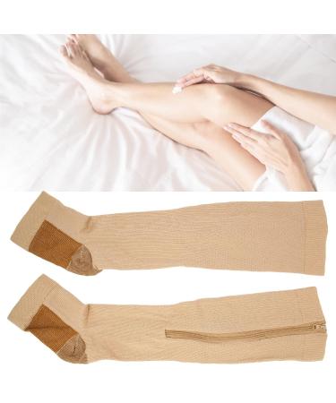High Elastic Compression Socks with Zipper | Soft Nylon Washable Open Toe | Reusable Calf Support Stockings for Men & Women (L XL Skin Color) - Buy Online on GoSupps.com
