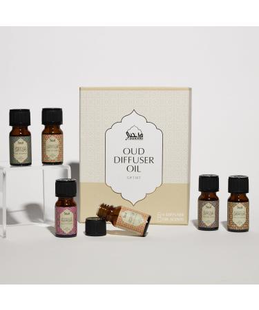 Oud Diffuser Oil Essential Oil Gift Set by Dukhni | 6 x 10ml Arabic Oil Gift Set for Diffuser & humidifier | 100% Pure Halal Oudh Oils | Relax with Home Aromatherapy