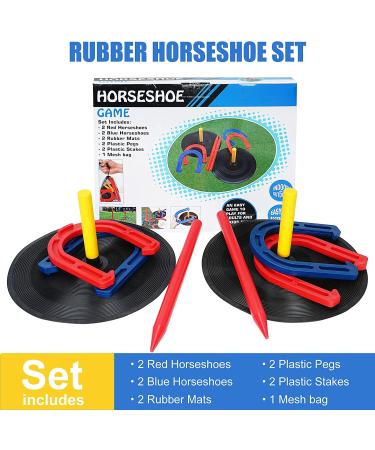 Win SPORTS Outdoor Rubber Horseshoes Set - 4 Horseshoes, 2 Pegs, 2 Mats, 2 Red Plastic Dowels - Beach Games for Tailgating, Camping, Backyard - Fun for Kids & Adults (Red/Blue) - Buy Online on GoSupps.com