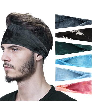 6 Pack Sports Headbands for Men OFFTESTY Lightweight Mens Hairband Stretchy Moisture Wicking Workout Sweatbands New Tiedye 6 Pack