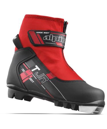 Alpina Sports Youth TJ Touring Ski Boots with Strap & Zippered Lace Cover Black/Red Euro 27