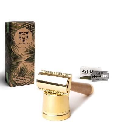 ANYMALE Safety Razor with Maple Wood Handle | Plastic-Free Ladies Razor Set with Stand & 5 ASTRA Blades - Eco-Friendly Shaving Solution - Buy Online on GoSupps.com