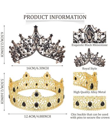 King and Queen Crowns Set - Black Rhinestone Crystal Royal Headwear for Wedding, Homecoming, Prom - 2 Pieces - Buy Online on GoSupps.com