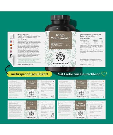 Nature Love Sango Meereskorall - 180 Capsules | Natural Calcium & Magnesium Source | Lab-Tested Made in Germany - Shop Internationally! - Buy Online on GoSupps.com