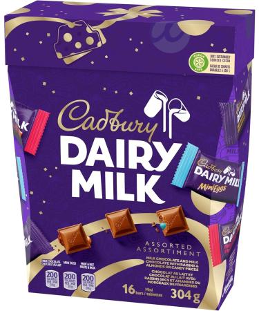 CADBURY Dairy Milk Assorted Gift Box CADBURY Dairy Milk milk chocolate Fruit and Nuts Flavour and Cadbury Mini Eggs Flavour Chocolate Bars Candy Bars 304 g (16 Mini Bars x 19g) - Buy Online on GoSupps.com
