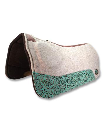 Southwestern Equine OrthoRide Made in USA Premium All Wool Build up, Saddle Pad Western, Classic Contour Saddle Pad, Ortho Pad Horse Saddle Pad, Saddle Blanket, 30x30 & 31x32 30" x 30" Turquoise Bloom