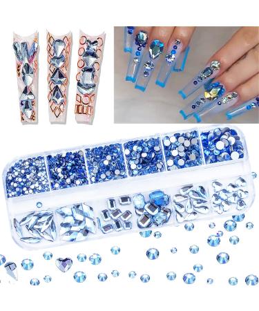 660Pcs Light Blue Nail Rhinestones Blue Crystals Nail Art Diamond Gem Round Multi Shapes Sizes Flatback Rhinestone for Nail Art DIY Jewelry Crafts Accessories S11