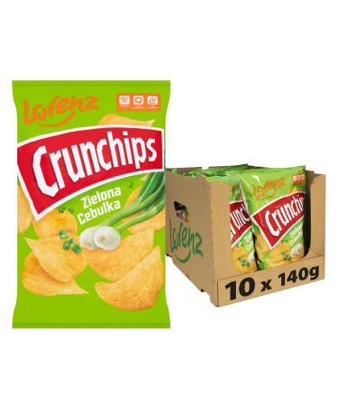 Crunchips Lorenz Crunchips Spring Onion Flavored Chips 140g - Savory Snacks - Multipack of 10