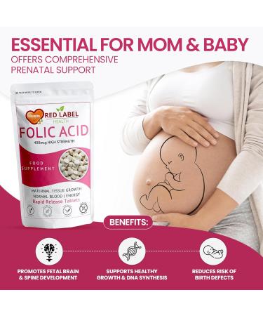 Red Label Health Folic Acid 400 mcg Tablets 365 Vitamin B9 Tablets (1 Year Supply) Folate Fertility Supplement for Women Vegan Vegetarian Supports Maternal Tissue Growth Made in The UK 1 count (Pack of 365) - Buy Online on GoSupps.com