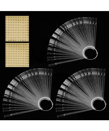MUKLEI 150 PCS Clear Nail Swatch Sticks with Ring, Transparent Nail Simple Sticks Fan Shape Nail Art Display Tips for Display, Practice, DIY and Collection, 200 Number Labels Included
