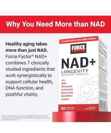 FORCE FACTOR NAD+ (NMN or Nicotinamide Riboside Alternative) with Resveratrol, Astaxanthin, Spermidine & Luteolin Complex, NAD to Support Cellular Health & Healthy Aging, 60 Capsules - Buy Online on GoSupps.com