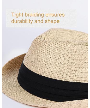 FURTALK Straw Fedora Sun Hat for Men Women | Roll Up Short Brim Trilby Panama Beach Hat UPF 50+ Beige - M/L - Buy Online on GoSupps.com