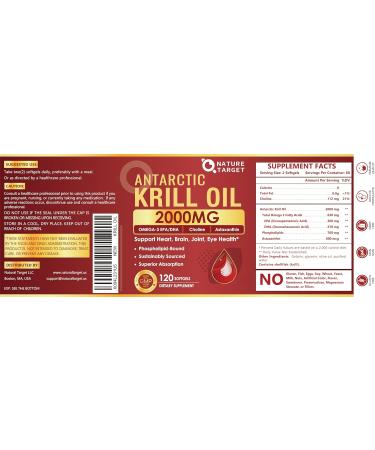 NATURE TARGET Krill Oil 2000 mg with Omega-3 EPA & DHA with Astaxanthin Supplement Choline - Supports Heart Brain Join Eye Health Non-GMO Gluten Free 120 Softgels (60 Servings) 120 Count (Pack of 1) - Buy Online on GoSupps.com