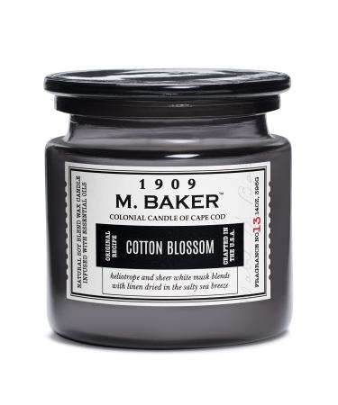 Colonial Candle Cotton Blossom Scented Jar Candle | 2-Wick Natural Soy Blend Wax Candle for Home | Relaxing Aromatherapy Candle Infused with Essential Oils | M. Baker Apothecary Glass Jar Candle Cotton Blossom 14 oz