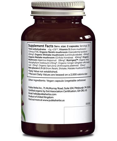 Pukka Organic Mushroom Immune Supplements - 60 Capsules for Enhanced Immunity - Buy Online on GoSupps.com