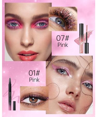  Lestpola Glitter Pink Mascara and Eyeliner Set Diamond Shimmer Length and Volume Ultra Fine Metallic Glitter Liquid Eyeliner Waterproof Durable Highly Pigmented Eye Makeup for - Buy Online on GoSupps.com