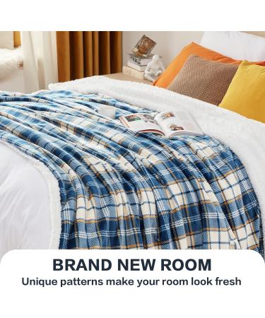 Inhand Sherpa Throw Blanket Navy Blue 60 x 80 - Warm Cozy Plaid Throw Blanket for Couch Bed Sofa - Reversible Fluffy Plush Fleece Blanket for Adults - Buy Online on GoSupps.com