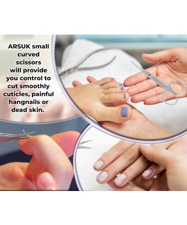 ARSUK Professional Curved Cuticle Scissors - Extra Fine Manicure Tool for Women & Men - 3.74 Inch Stainless Steel - Buy Online on GoSupps.com