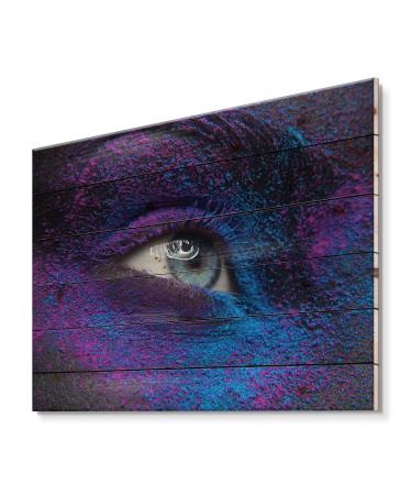 DesignQ Female Eye With Dry Paint Dust Pigment On Face Modern & Contemporary Wood Wall Decor Purple Wood Wall Art Large People Wood Wall Panels Printed On Natural Pine Wood Art