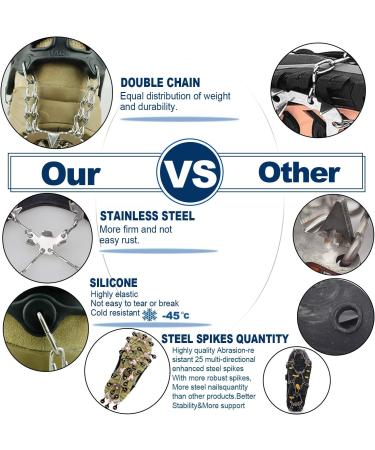Ykall Ice Cleats Traction Snow Grips with 25 Stainless Steel Spikes - Anti Slip for Men, Women, and Kids - Ideal for Hiking, Fishing, Walking, Climbing - Large Size for Mountaineering - Buy Online on GoSupps.com