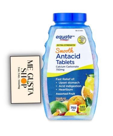 Equate Extra Strength Smooth Chews Antacid Tablets Assorted Fruit 140 Count (Pack of 01) + Me Gustas Sticker
