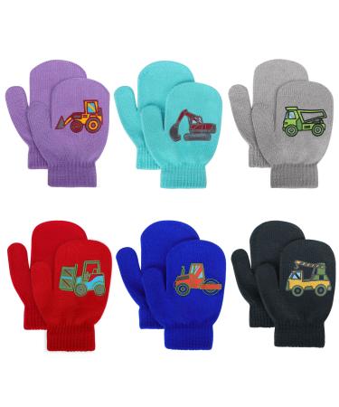 Toddler Stretch Mittens - Toddler Mittens Kids Winter Warm Knitted Magic Mittens Gloves Cute Dinosaur Paw Star Baby Mittens for 1-4 Year Old Boys and Girls Truck