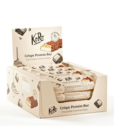 KoRo - Chocolate Caramel Crunchy Protein Bar 12 x 60g - High in protein - No added sugar* - Caramel cookie dough flavor