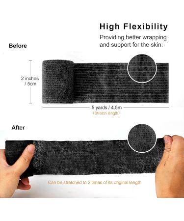 Black Self Adhesive Bandage Wrap 2 Inch x 5 Yards - 12 Pack, Ideal for Sports Injuries, First Aid, Knee, Ankle, Wrist Sprains - Medical Cohesive Bandage Self Adherent Wrap Vet Wrap Athletic Tape - Buy Online on GoSupps.com