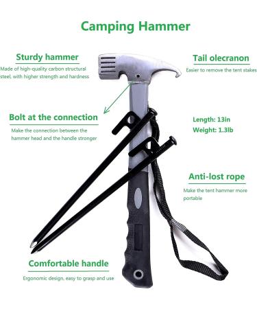 10in Forged Steel Tent Stakes & 12in Camping Hammer Set - 8/16pcs Heavy Duty with Storage Pouch | Ideal for Rocky Terrain, Desert, Snowfield, Grassland - Buy Online on GoSupps.com