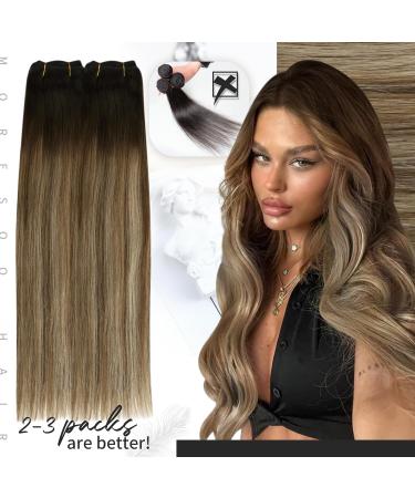 Moresoo Balayage Sew in Human Hair Extensions 24 Inch - Brown Ombre to Light Brown with Medium Blonde Double Weft Extensions - 100g/Pack #3/8/22 - Buy Online on GoSupps.com