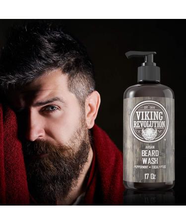 Beard Wash Shampoo with Argan & Jojoba Oils - Softens & Strengthens - Natural Peppermint and Eucalyptus Scent - 17 oz - Buy Online on GoSupps.com